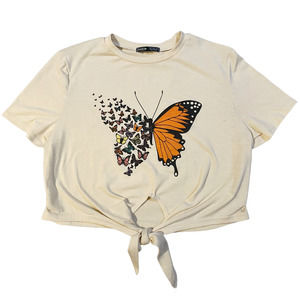 🛍️ Shein Beige Butterfly Short Sleeve Cropped Tee Womens Size S